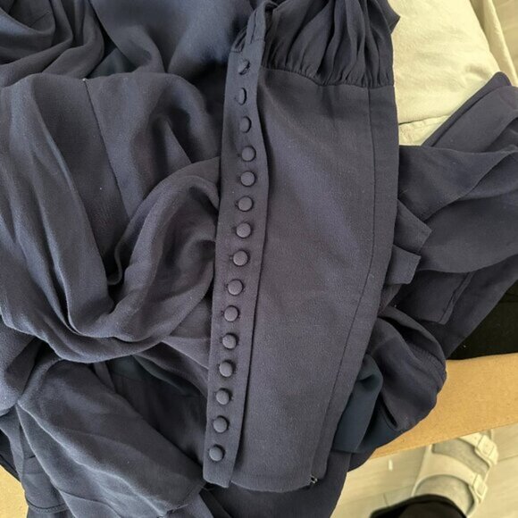 ELLIATT NWT Asymmetrical Ruffle Hem Wrap Dress in Navy Size L Romantic Feminine - Picture 13 of 13